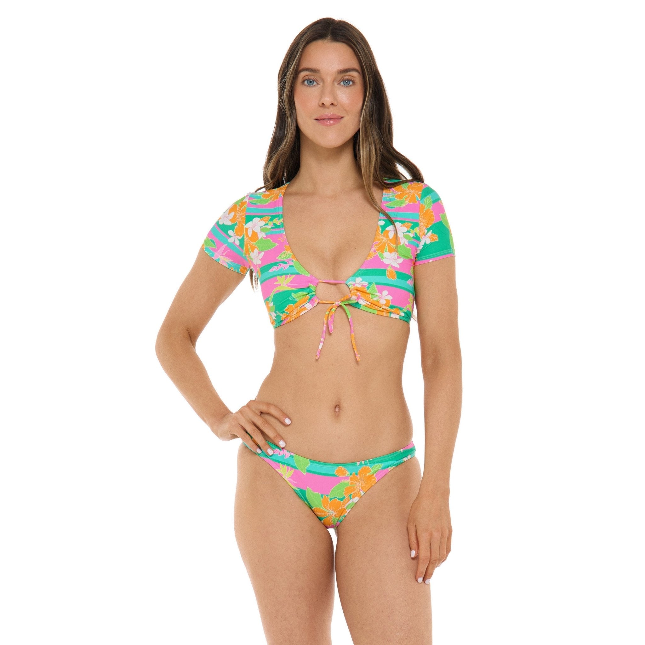 Sandrine Crop Top - Stripe/Floral Print - Recycled Fabric - Green