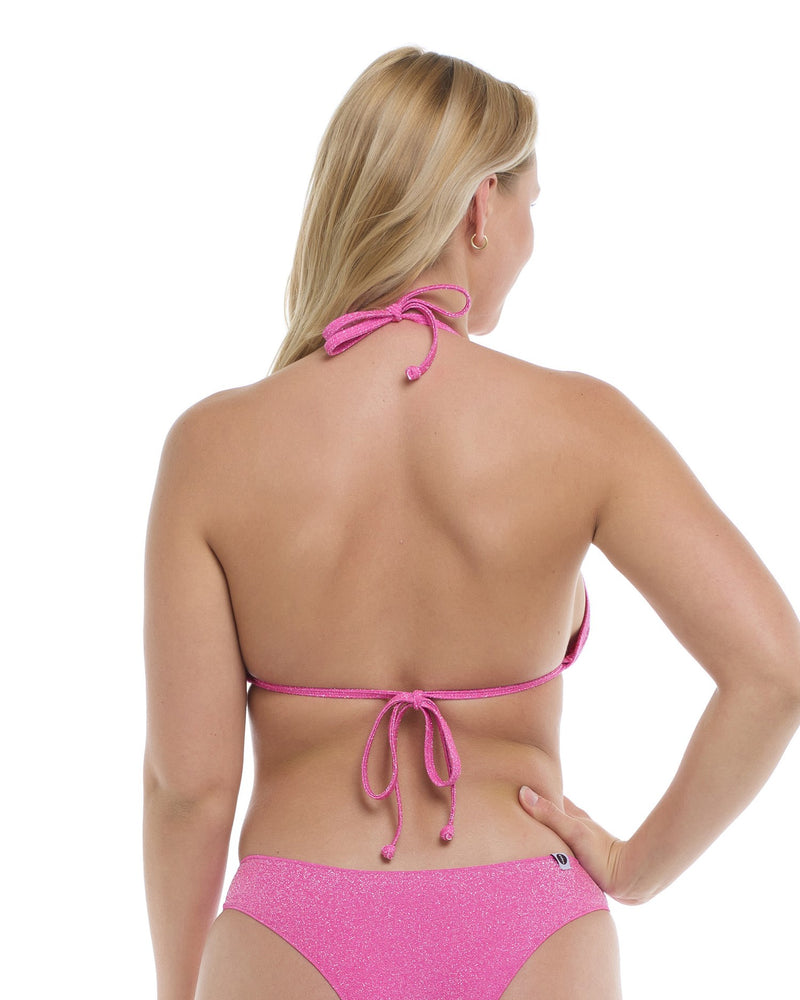 Kali Triangle Slider D Cup Bikini Top - Pink Sparkly Fabric – Eidon